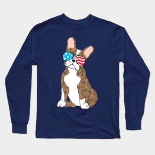 Brindle Boston Terrier Dog Patriot Cool Usa Flag Sunglasses Long Sleeve T-Shirt